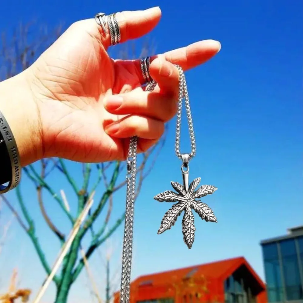 ❤️Hiphop leaf stainless steel necklace, N90201P140